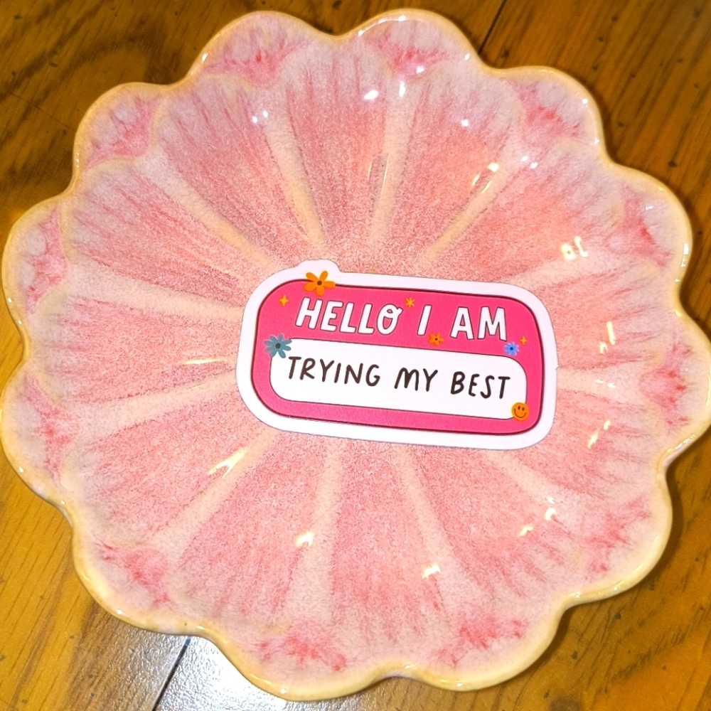 5/$10 pink white name tag sticker for laptop phone luggage car window cup mug